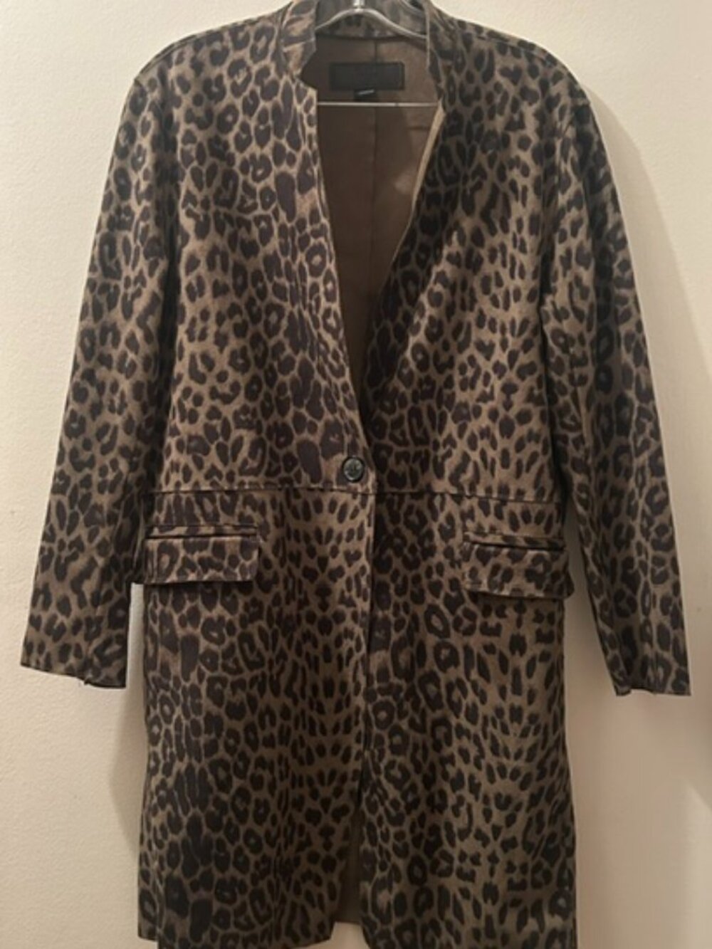 Blank NYC Plush Olive Green Animal Print Vegan Suede Button Jacket Duster NWT
